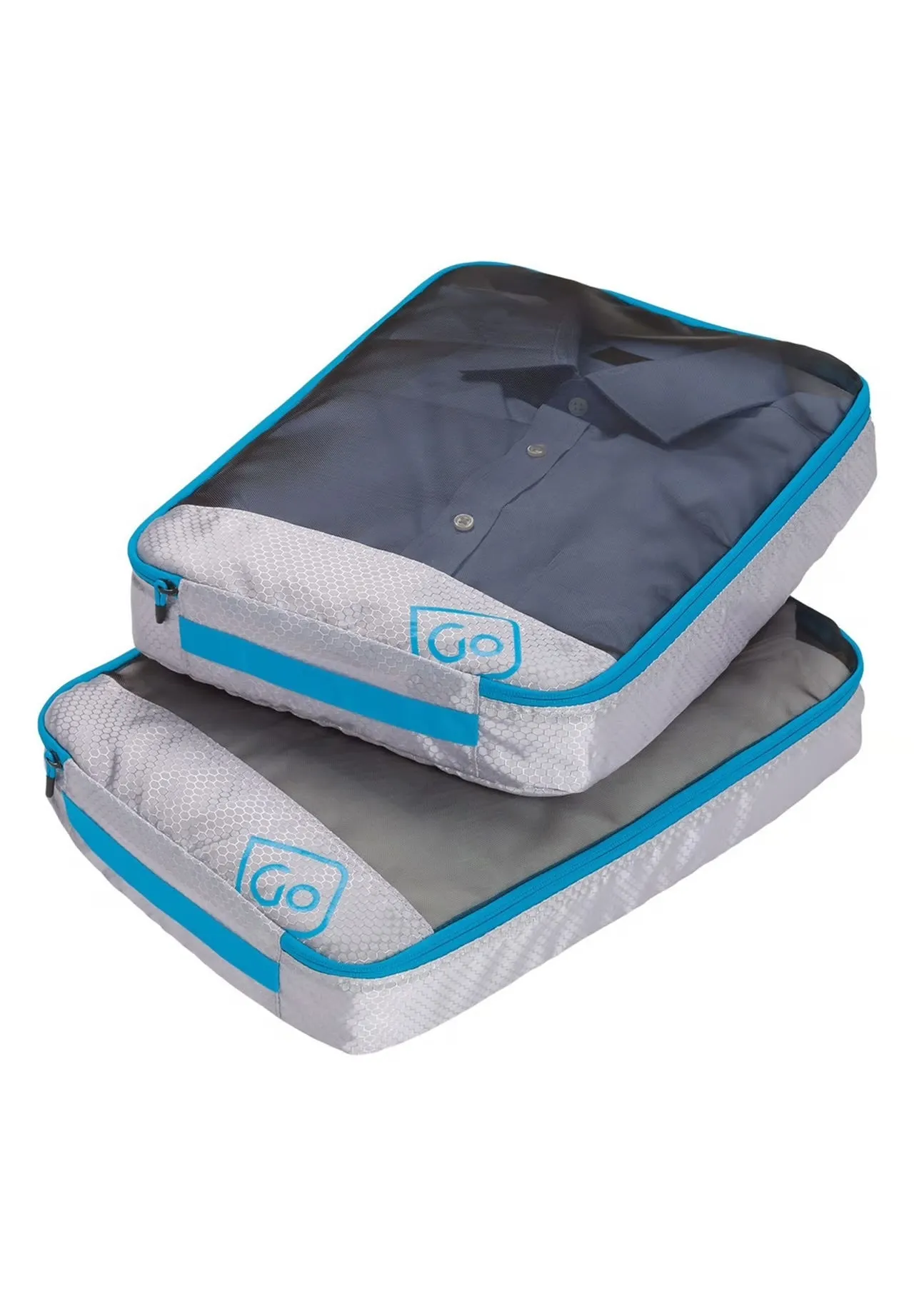 Go Travel - (Set of 2) Twin Packing Cubes suitcase organizer travel luggage garment bag set (285.101) - Grey / Blue