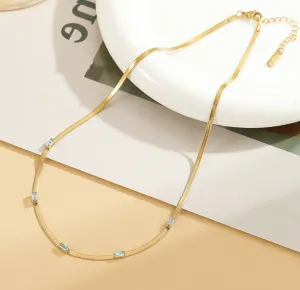 Gold-Plated Herringbone Necklace with Crystal Accents – Modern Elegant Jewelry-jltn0564