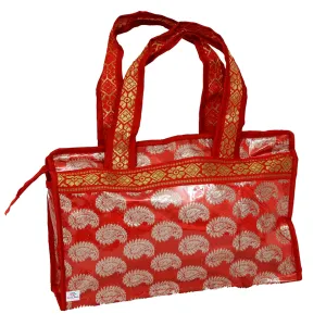 Heart Home Carry Design Laminated Handbag, Pooja Bag, Cosmetic Bag, Shopping Bag, Travel Toiletry Bag For Women (Red)-HS_38_HEARTH21253