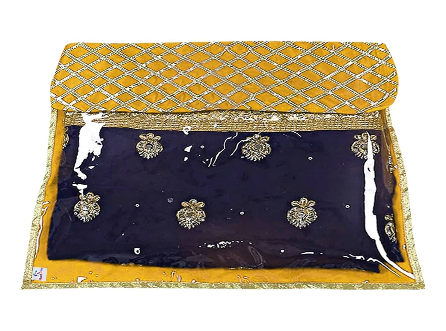 Heart Home Seamless lattice Design Satin Foldable, Lightweigth Single Saree Cover/Organiser For Wardrobe With Transparent Top- Pack of 4 (Yellow)-50HH01333