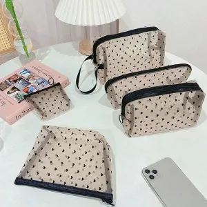 Heart Transparent Mesh Makeup Bag Portable Cosmetic Pouch