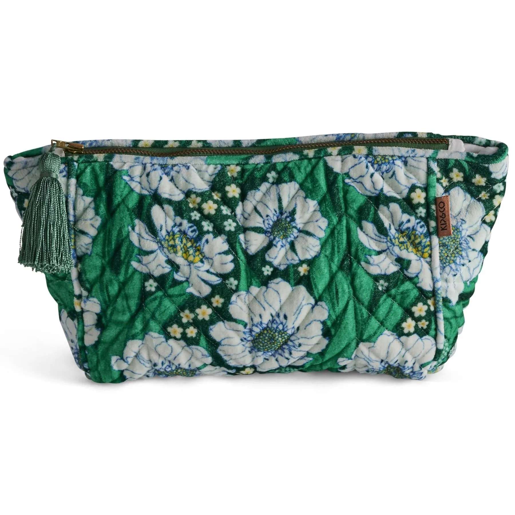 KIP & CO TUMBLING FLOWERS GREEN VELVET TOILETRY BAG