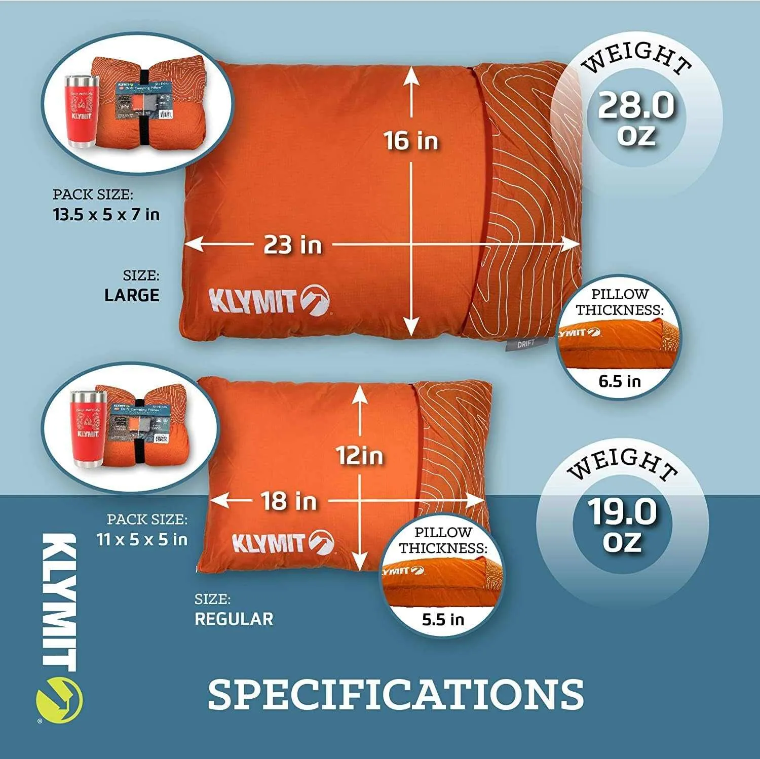 Klymit Drift Camping Pillow, Shredded Memory Foam Travel Pillow