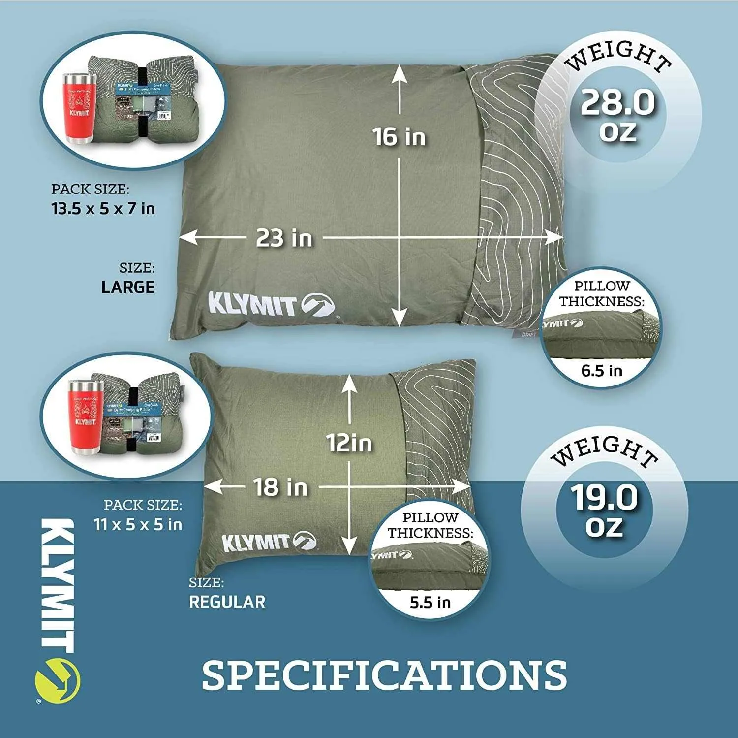Klymit Drift Camping Pillow, Shredded Memory Foam Travel Pillow