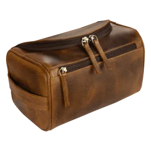 Large Leather Toiletry Bag Dopp Kit Antique