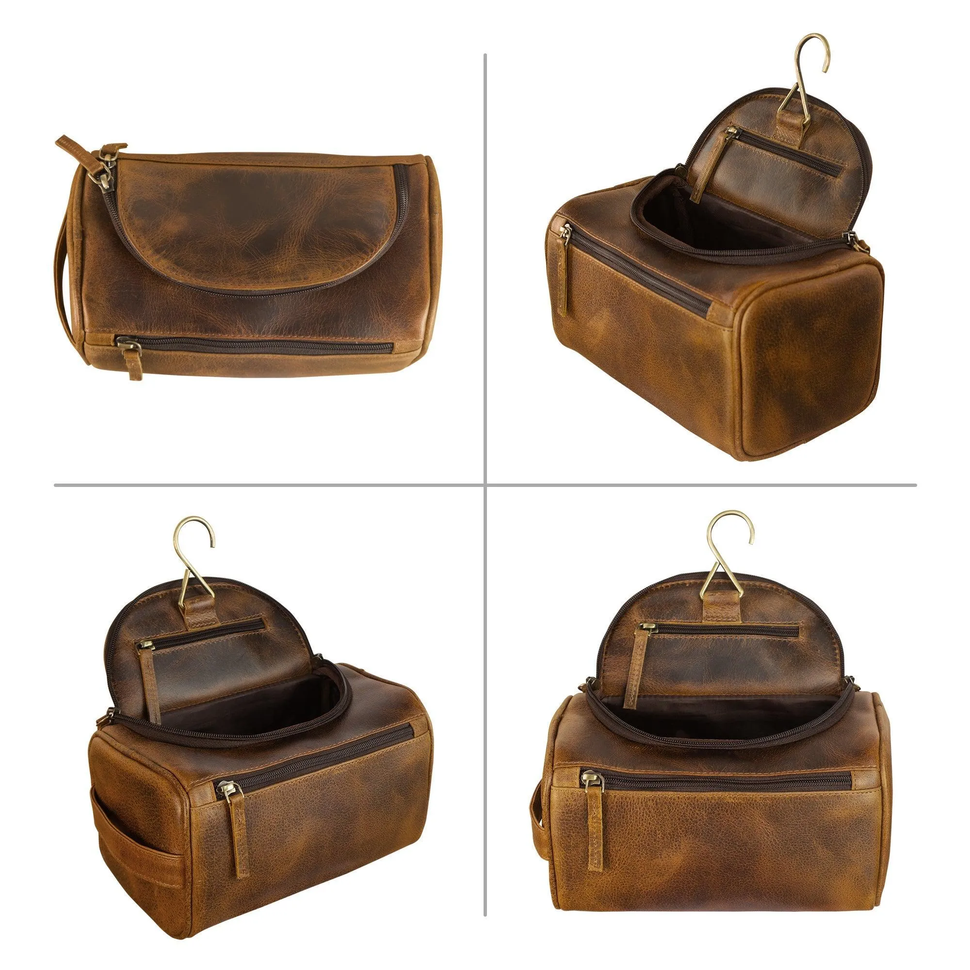 Large Leather Toiletry Bag Dopp Kit Antique