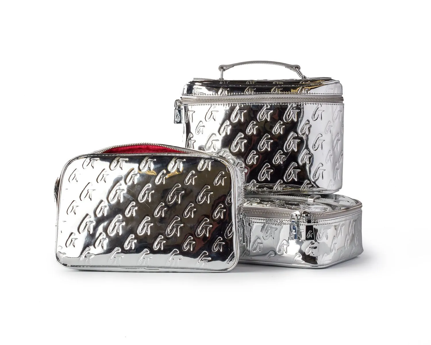 LARGE METALLIC MONOGRAM TOILETRY BAG - METALLIC SILVER