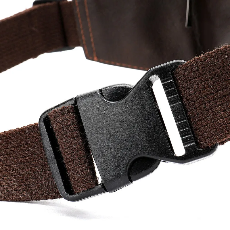 Leather Men's Head Leather Waist Bag with Zipper Pockets and Cowhide Material