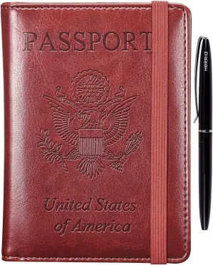 Leather Passport Holder Cover Case and  RFID Blocking Travel Wallet/Card Case for Women and Men