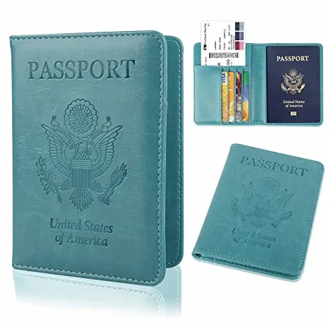 Leather Passport Holder Cover-Travel Wallet, RFID Blocking (15 colors)
