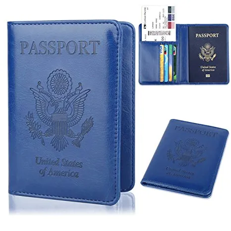 Leather Passport Holder Cover-Travel Wallet, RFID Blocking (15 colors)
