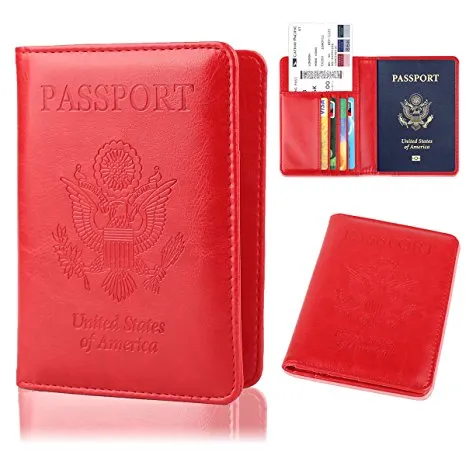 Leather Passport Holder Cover-Travel Wallet, RFID Blocking (15 colors)