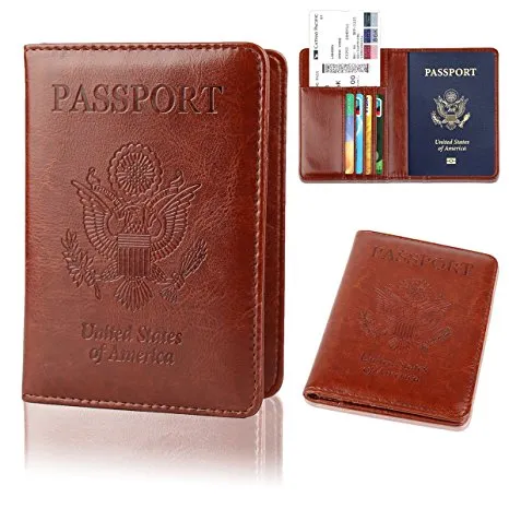 Leather Passport Holder Cover-Travel Wallet, RFID Blocking (15 colors)