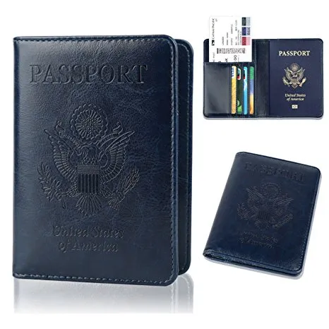 Leather Passport Holder Cover-Travel Wallet, RFID Blocking (15 colors)
