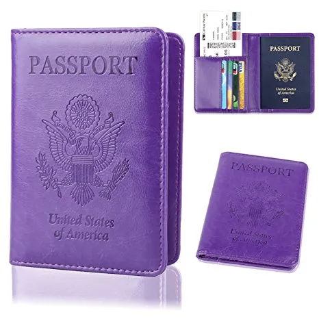 Leather Passport Holder Cover-Travel Wallet, RFID Blocking (15 colors)