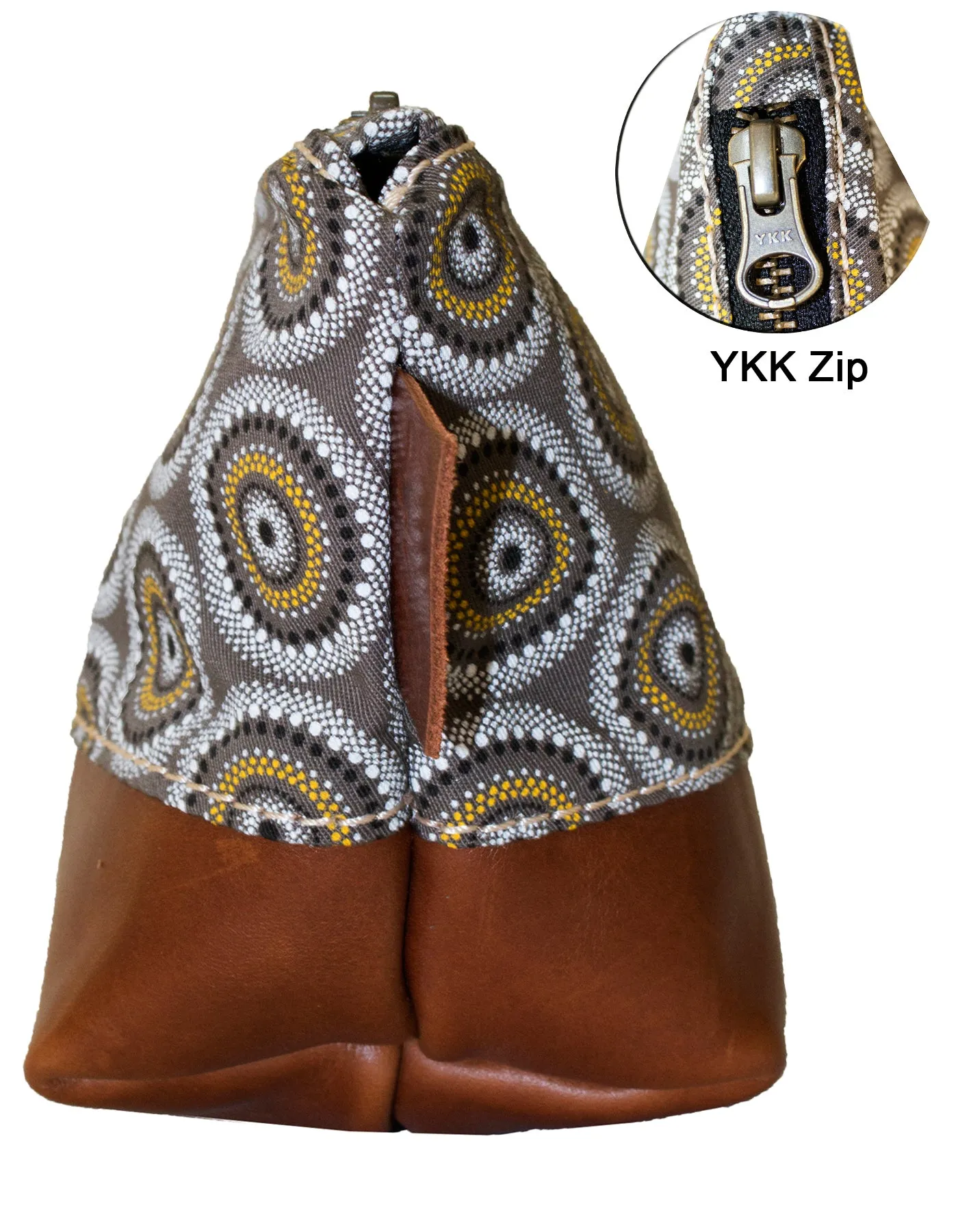 Luvsa LS-BS2209 Shweshwe Fabric & Genuine Leather Cosmetic / Toiletry Bag