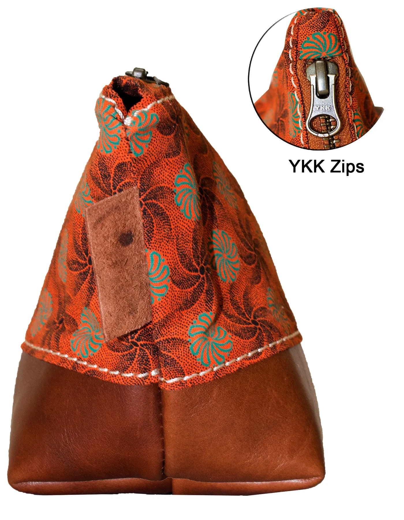 Luvsa LS-BS2209 Shweshwe Fabric & Genuine Leather Cosmetic / Toiletry Bag
