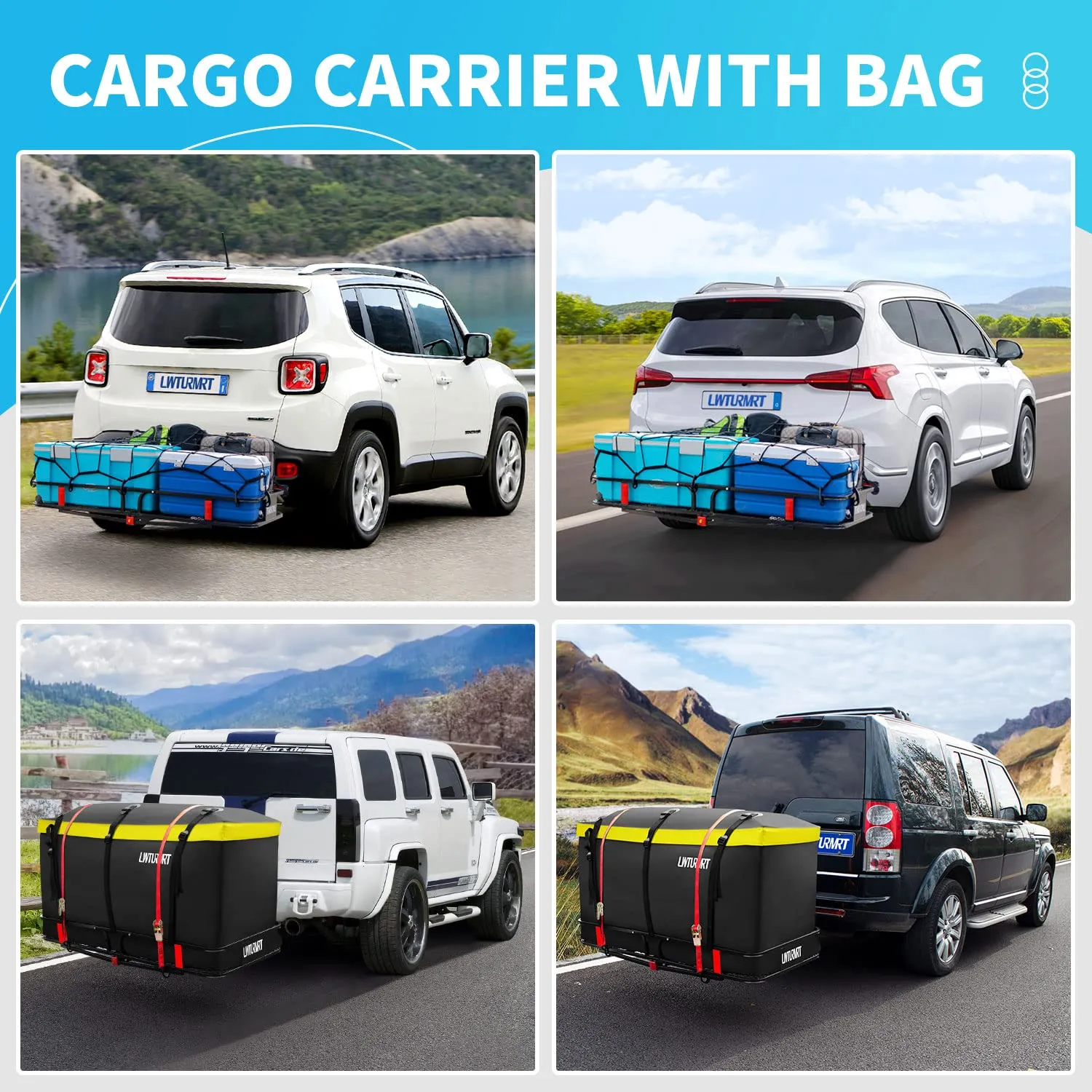 LWTURMRT 60"X21.6"X6" Hitch Cargo Carrier and Receiver Hitch Cargo Rack with Waterproof Cargo Bag(58"X20"X24"),Carrier Cargo Used Rust Resistant Baking Paint and Alloy Steel Material