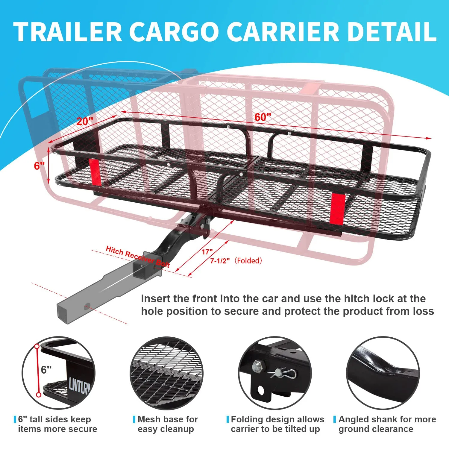 LWTURMRT 60"X21.6"X6" Hitch Cargo Carrier and Receiver Hitch Cargo Rack with Waterproof Cargo Bag(58"X20"X24"),Carrier Cargo Used Rust Resistant Baking Paint and Alloy Steel Material