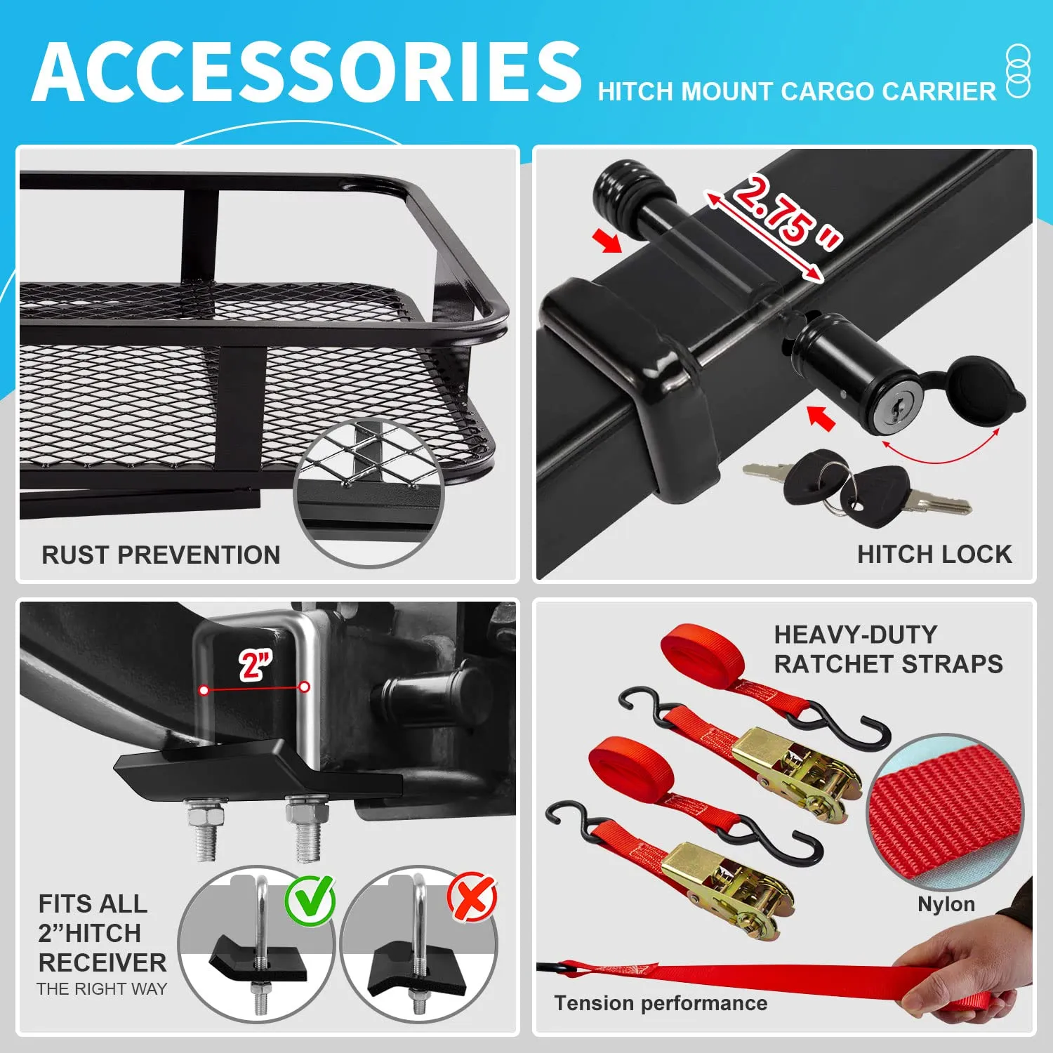 LWTURMRT 60"X21.6"X6" Hitch Cargo Carrier and Receiver Hitch Cargo Rack with Waterproof Cargo Bag(58"X20"X24"),Carrier Cargo Used Rust Resistant Baking Paint and Alloy Steel Material