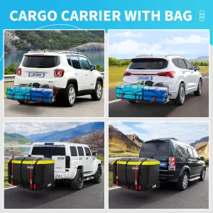 LWTURMRT 60"X21.6"X6" Hitch Cargo Carrier and Receiver Hitch Cargo Rack with Waterproof Cargo Bag(58"X20"X24"),Carrier Cargo Used Rust Resistant Baking Paint and Alloy Steel Material