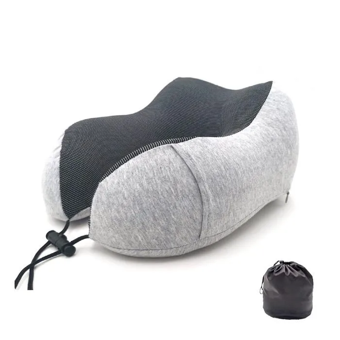 Memory Foam Head Support Travel Neck Pillow w. Storage Bag