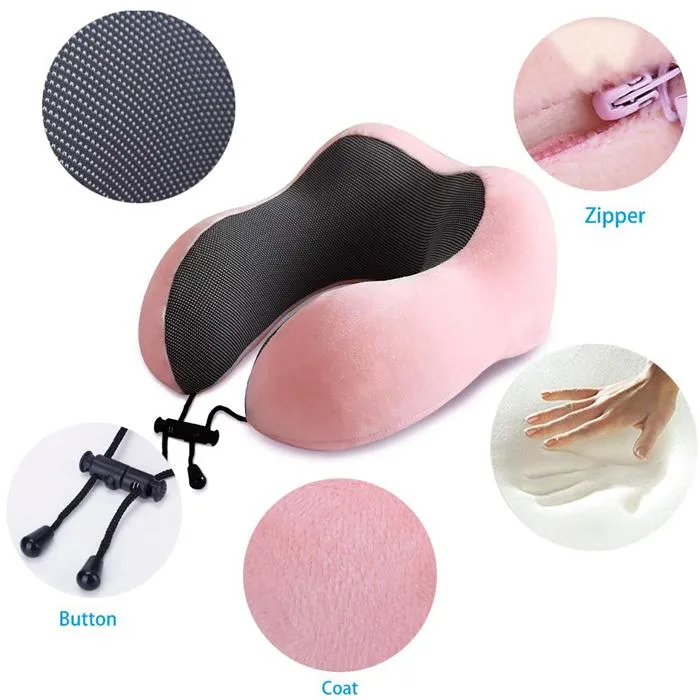 Memory Foam Head Support Travel Neck Pillow w. Storage Bag
