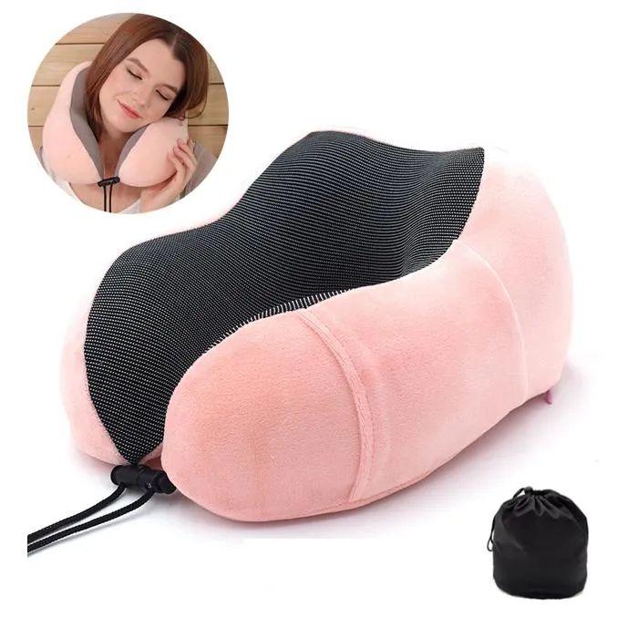 Memory Foam Head Support Travel Neck Pillow w. Storage Bag