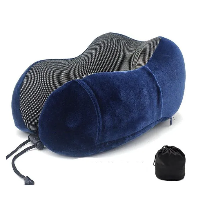 Memory Foam Head Support Travel Neck Pillow w. Storage Bag