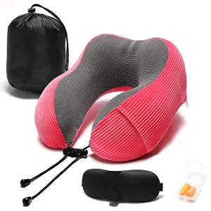 Memory Foam Neck Pillow with 360-Degree Head Support, Red