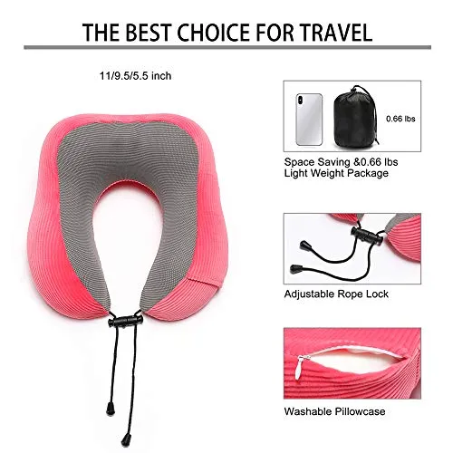 Memory Foam Neck Pillow with 360-Degree Head Support, Red