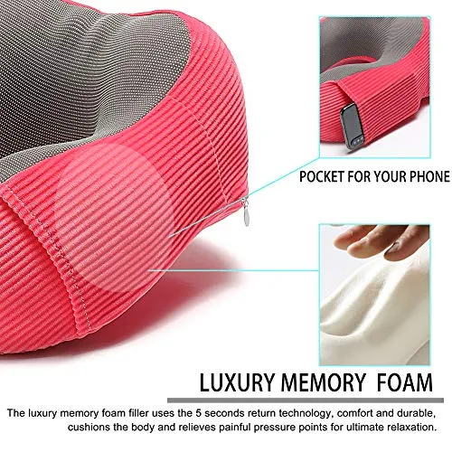 Memory Foam Neck Pillow with 360-Degree Head Support, Red