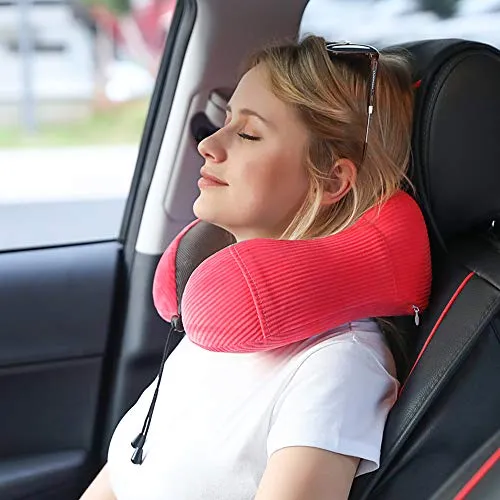 Memory Foam Neck Pillow with 360-Degree Head Support, Red