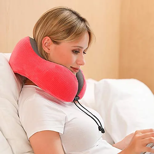 Memory Foam Neck Pillow with 360-Degree Head Support, Red