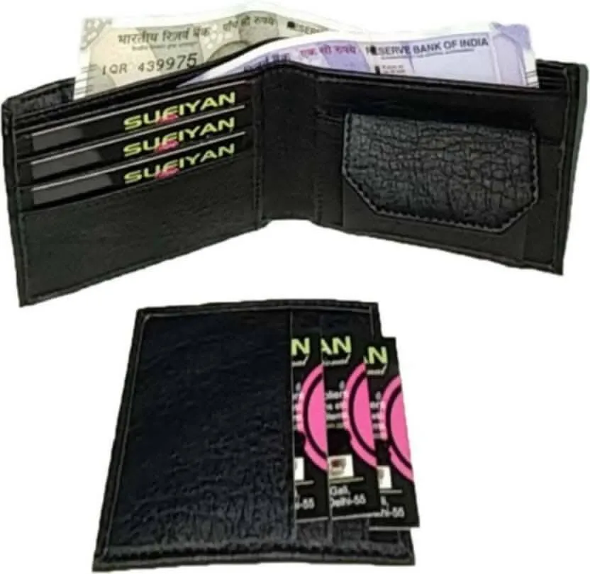 Men Black Artificial Leather Wallet (10 Card Slots)