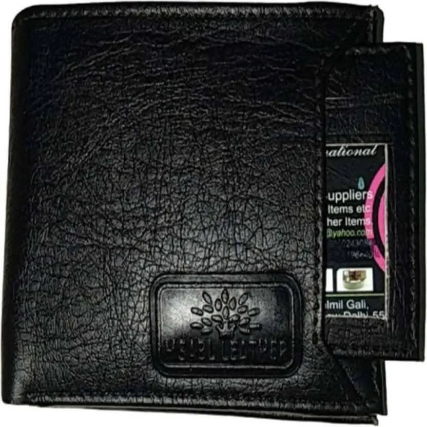 Men Black Artificial Leather Wallet (10 Card Slots)