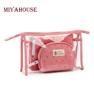 Miyahouse 3pcs/set Fashion Brand Cosmetic Bags Waterproof Neceser Portable Make Up Bag Women PVC Pouch Travel Toiletry Bag Blosa