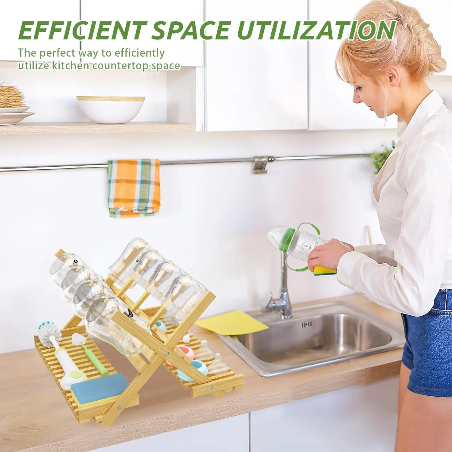Msoesticc.dl: Foldable Bamboo Baby Bottle Drying Rack – Vertical Organizer, Space-Saving & Quick Drying