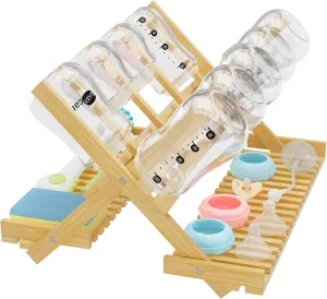 Msoesticc.dl: Foldable Bamboo Baby Bottle Drying Rack – Vertical Organizer, Space-Saving & Quick Drying