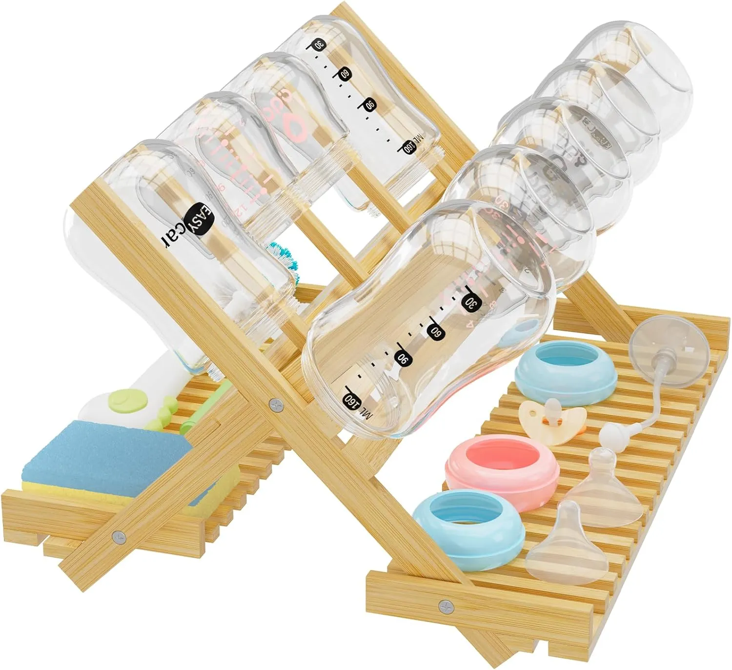 Msoesticc.dl: Foldable Bamboo Baby Bottle Drying Rack – Vertical Organizer, Space-Saving & Quick Drying