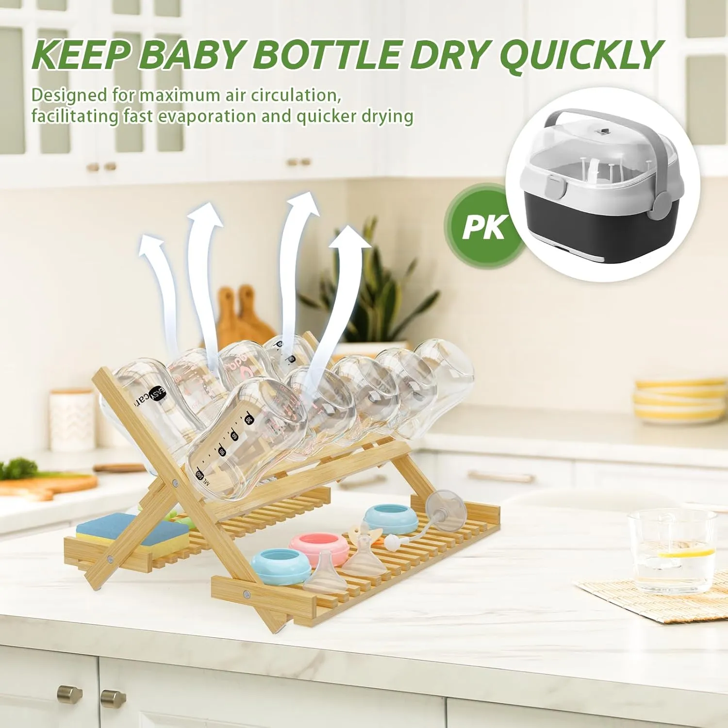 Msoesticc.dl: Foldable Bamboo Baby Bottle Drying Rack – Vertical Organizer, Space-Saving & Quick Drying