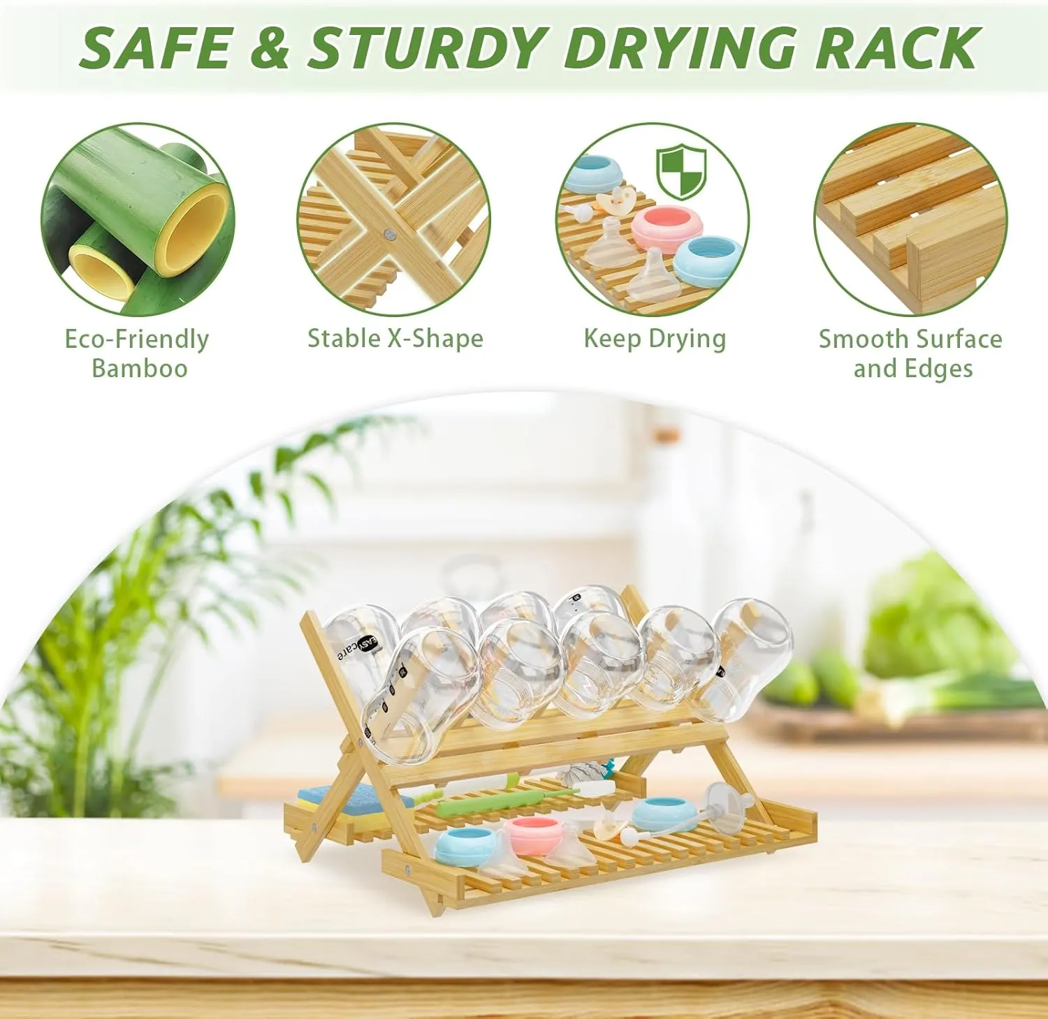 Msoesticc.dl: Foldable Bamboo Baby Bottle Drying Rack – Vertical Organizer, Space-Saving & Quick Drying
