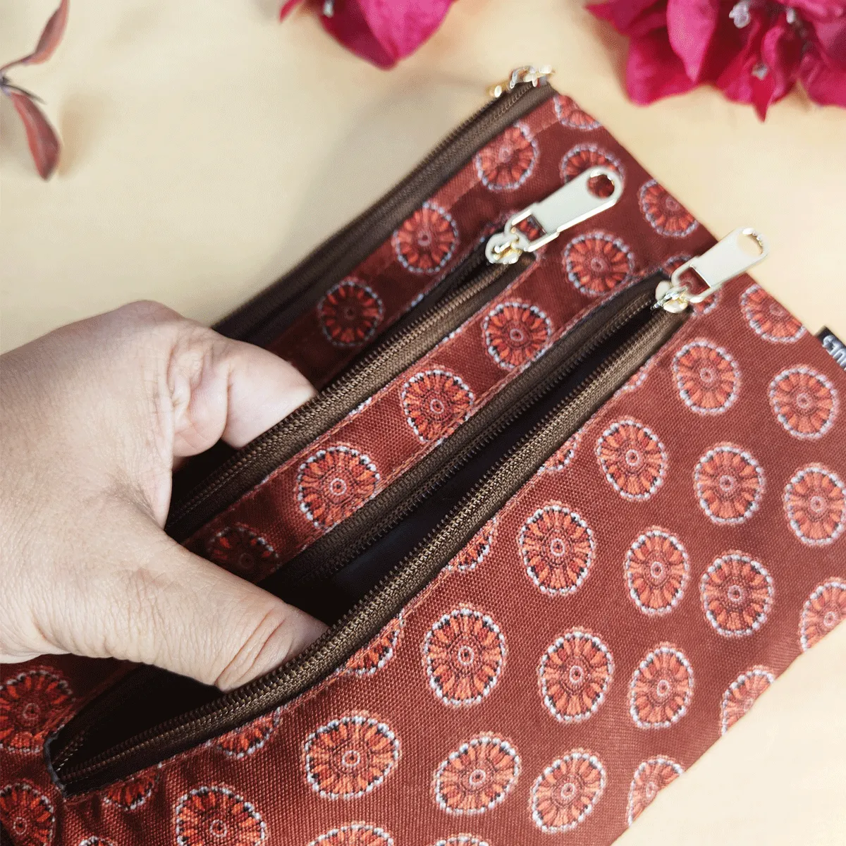 Multi-Purpose Pouch Combo- Orange Suzani-Orange Madhubani Flower