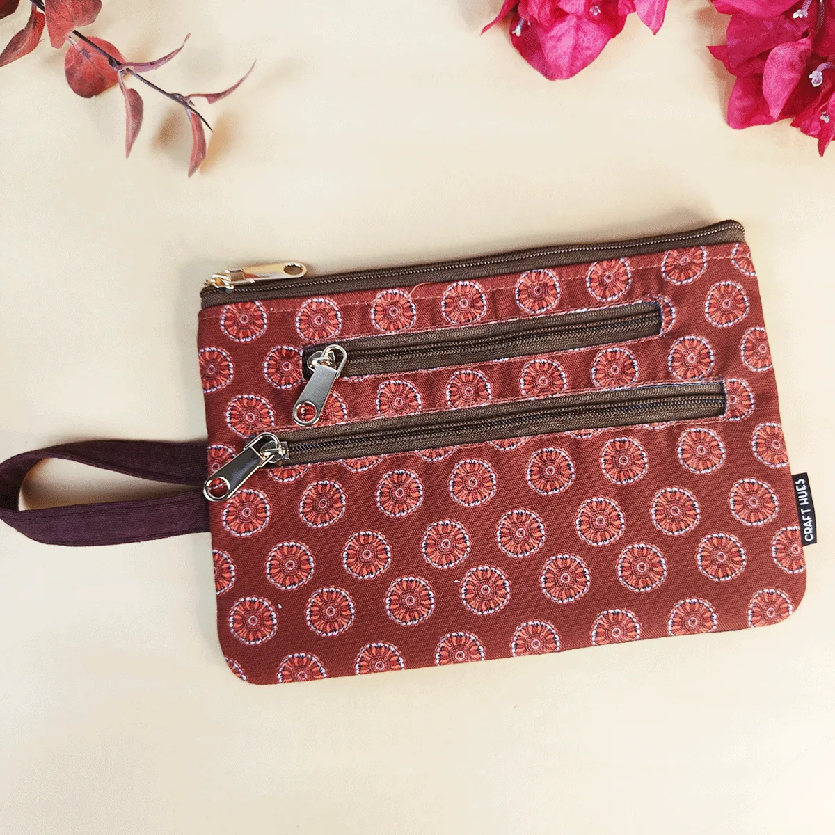 Multi-Purpose Pouch Combo- Orange Suzani-Orange Madhubani Flower