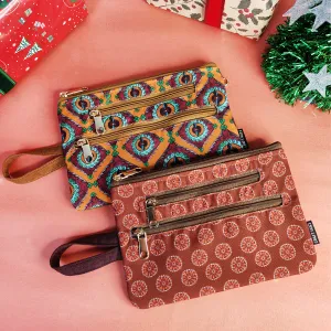Multi-Purpose Pouch Combo- Orange Suzani-Orange Madhubani Flower