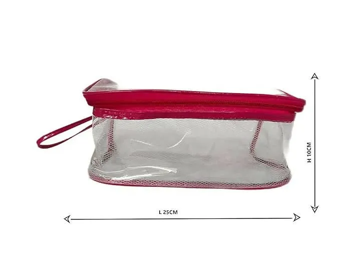 Multipurpose Transparent Travel Pouches Pink Makeup Bags for Women (25 x 13 x 10 cm,Set of 4,