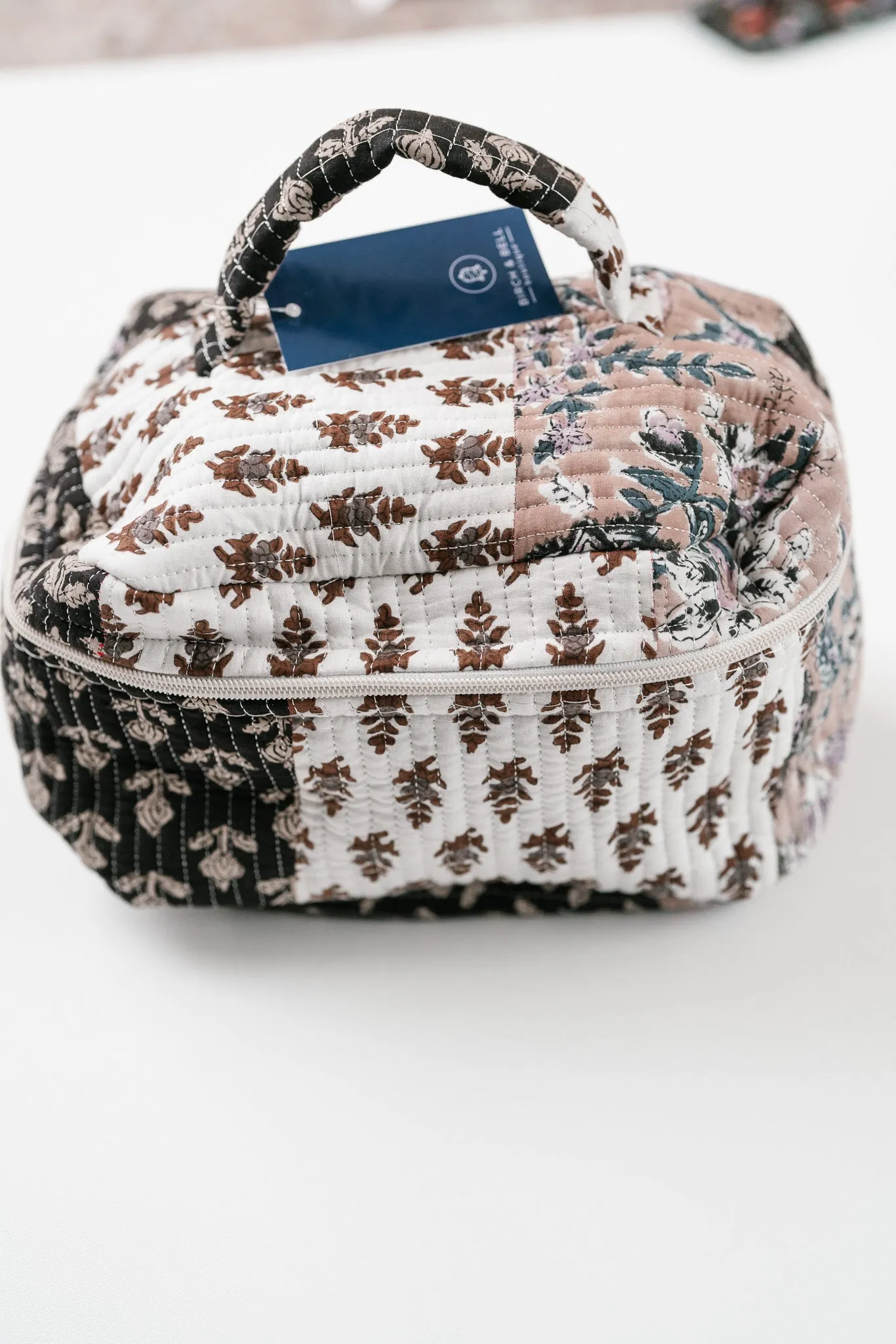Neutral Dreams Patchwork Make Up Bag - Brown