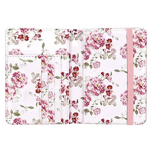 Passport Holder Cover Travel Wallet RFID Blocking Cute Flowers Passport Wallet with Elastic Band for Women,Red