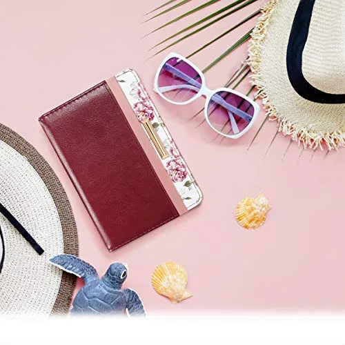 Passport Holder Cover Travel Wallet RFID Blocking Cute Flowers Passport Wallet with Elastic Band for Women,Red