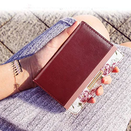 Passport Holder Cover Travel Wallet RFID Blocking Cute Flowers Passport Wallet with Elastic Band for Women,Red